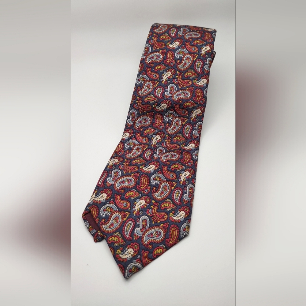 Bert Pukitzer Paisley Patterned Silk Tie - Orange, Red and Blue